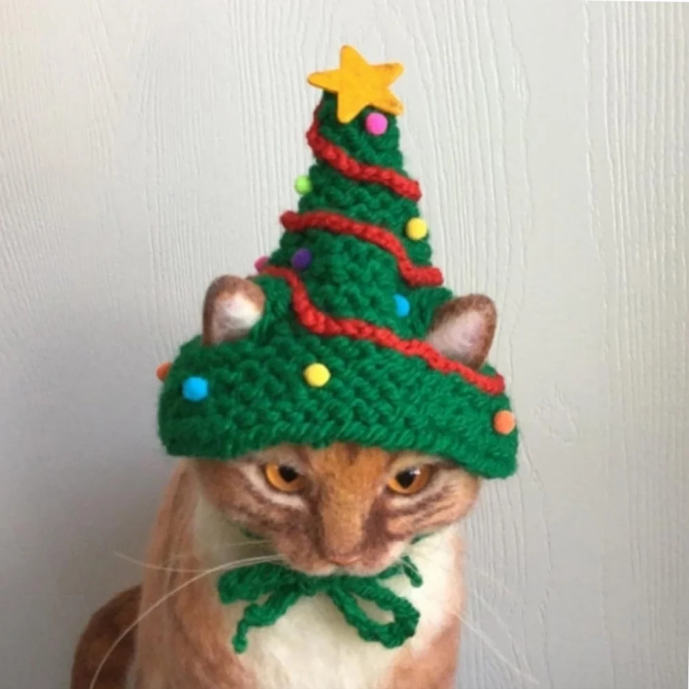 Hand Crafted crochet hat Christmas tree pet hat green & multicolored pump pumps